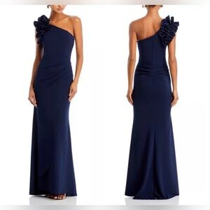 Aqua Navy One-Shoulder Dress